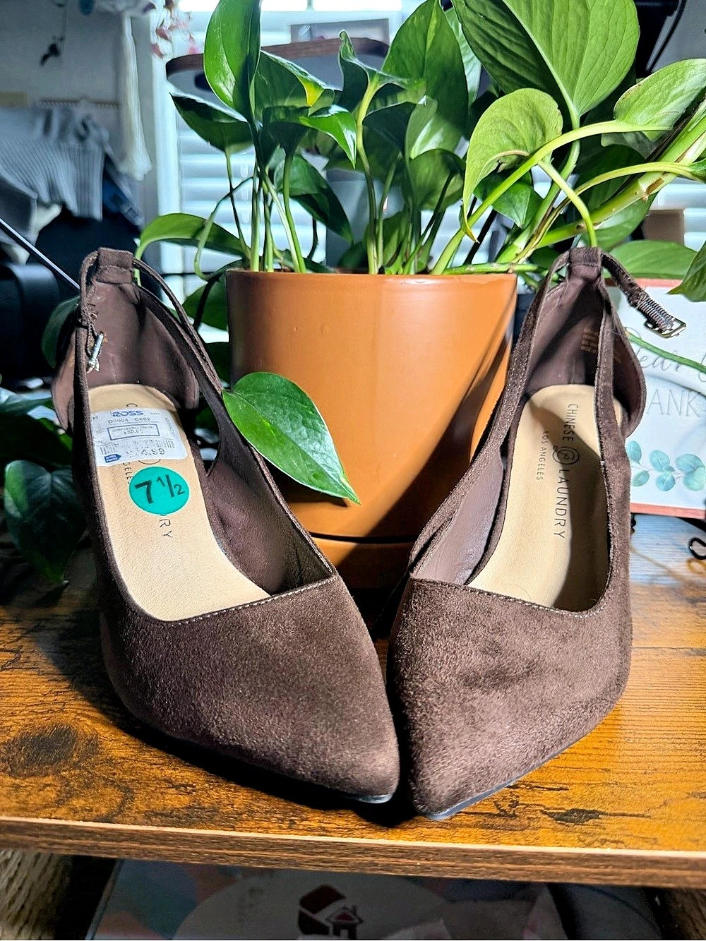 Pointed-Toe Wedge Heels in Brown US 7.5